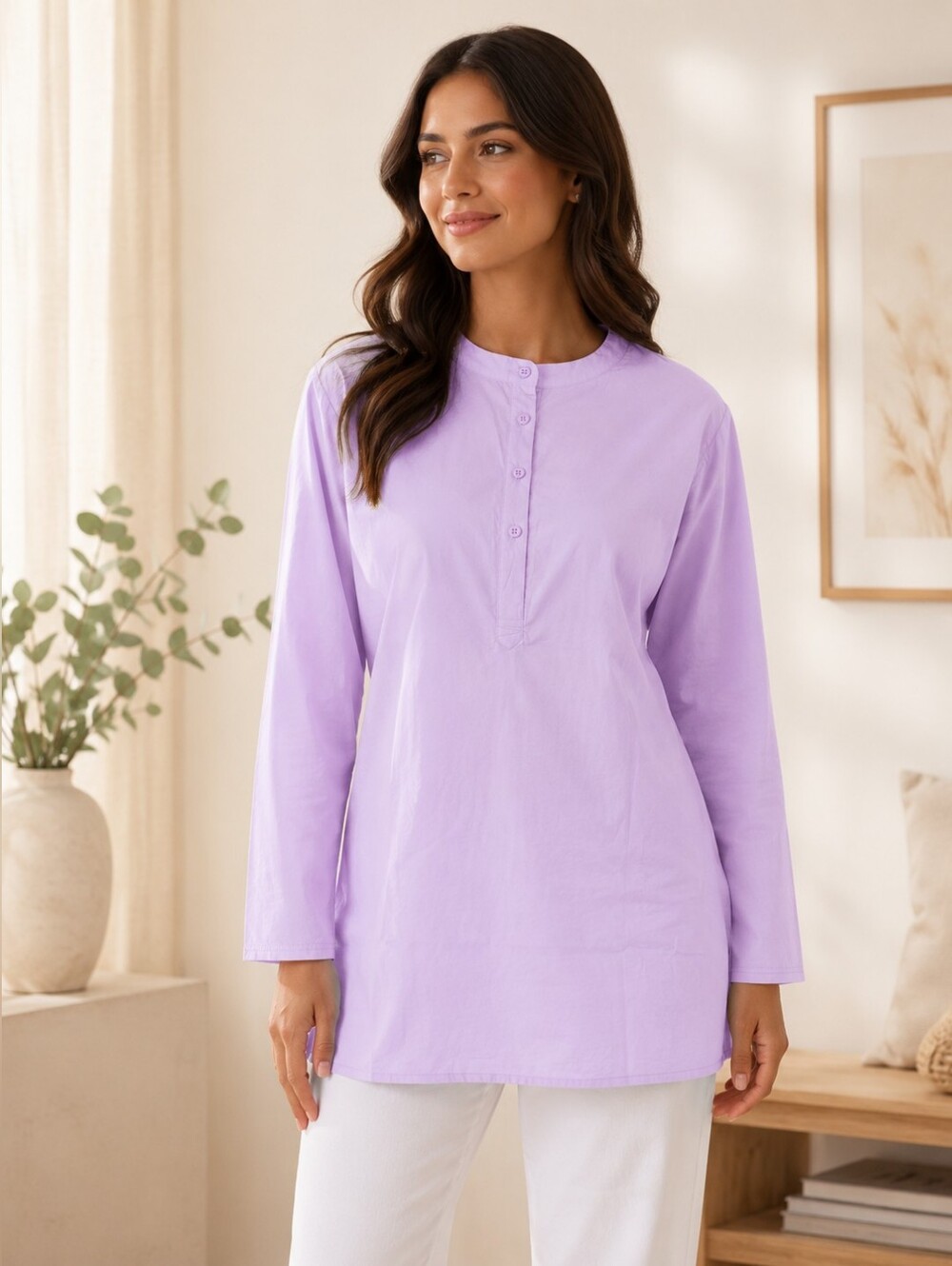 Lot of 7 Unisex Long Sleeve Band Collar Tunic Shirts Size L Assorted Colors New